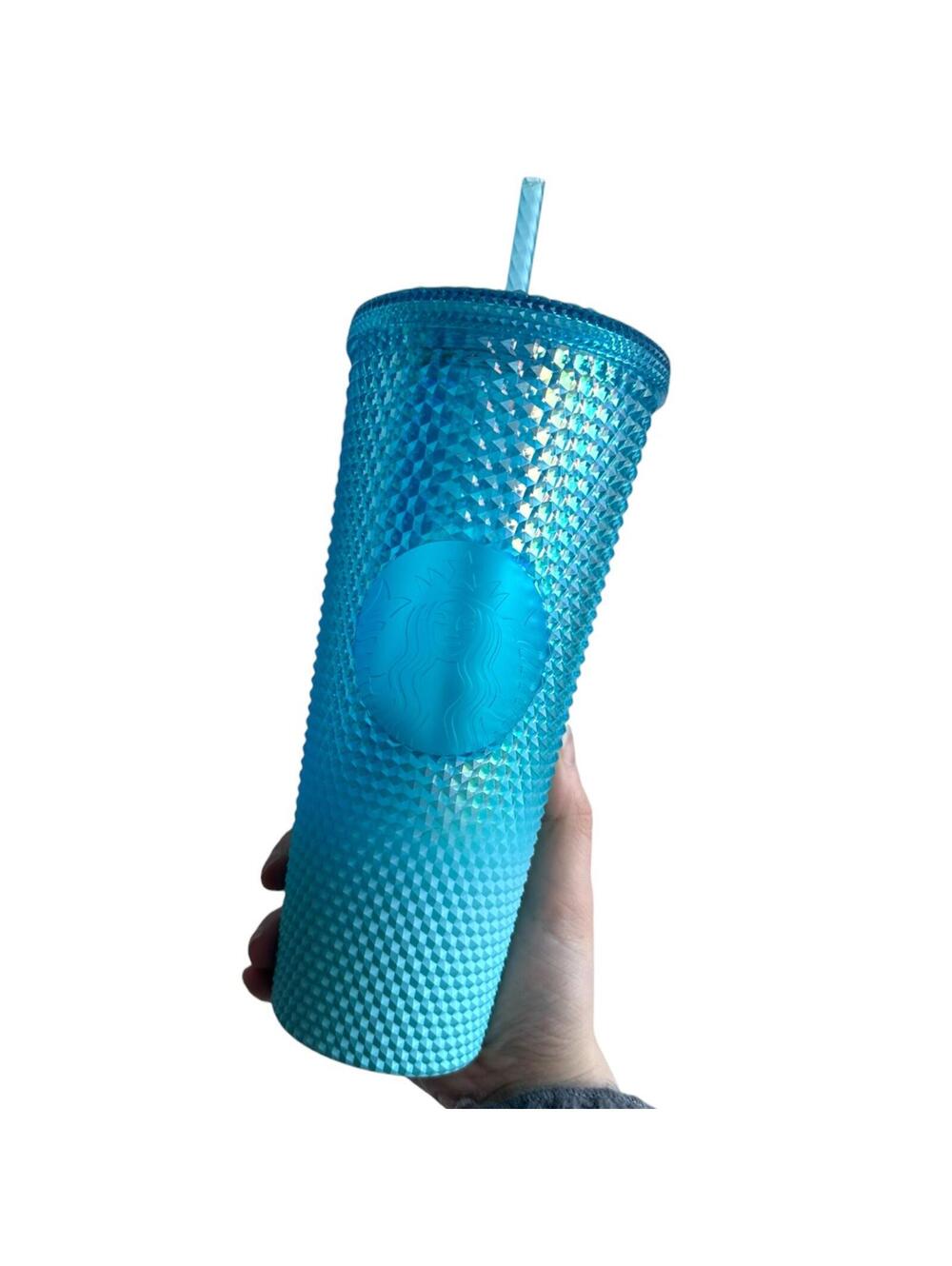 Starbucks Glacier Blue Iridescent Studded Grid Tumbler 24oz